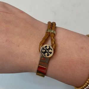 TORY BURCH BROWN BRAIDED BRACELET